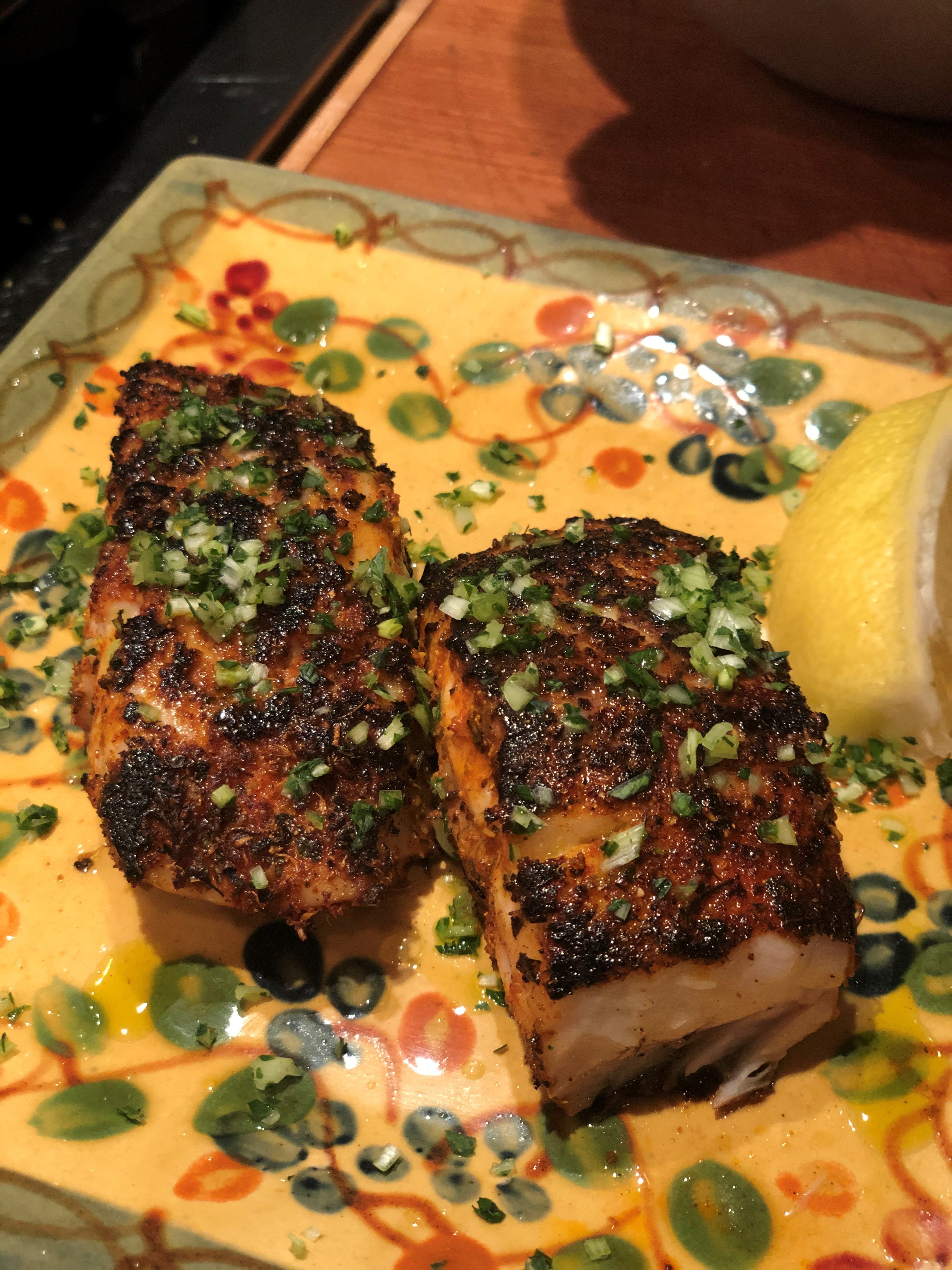 Blackened Sablefish (black cod) with Sauce Gribiche