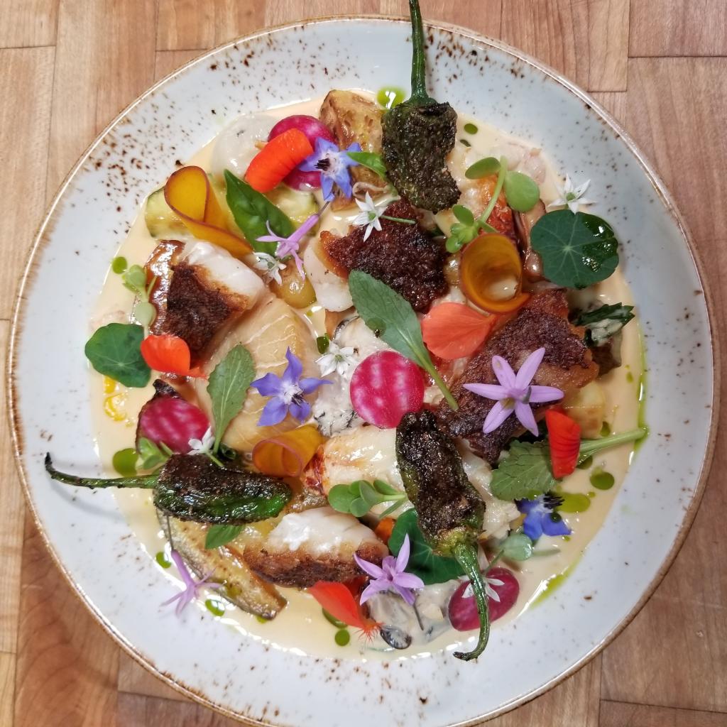 photograph of seafood chowder