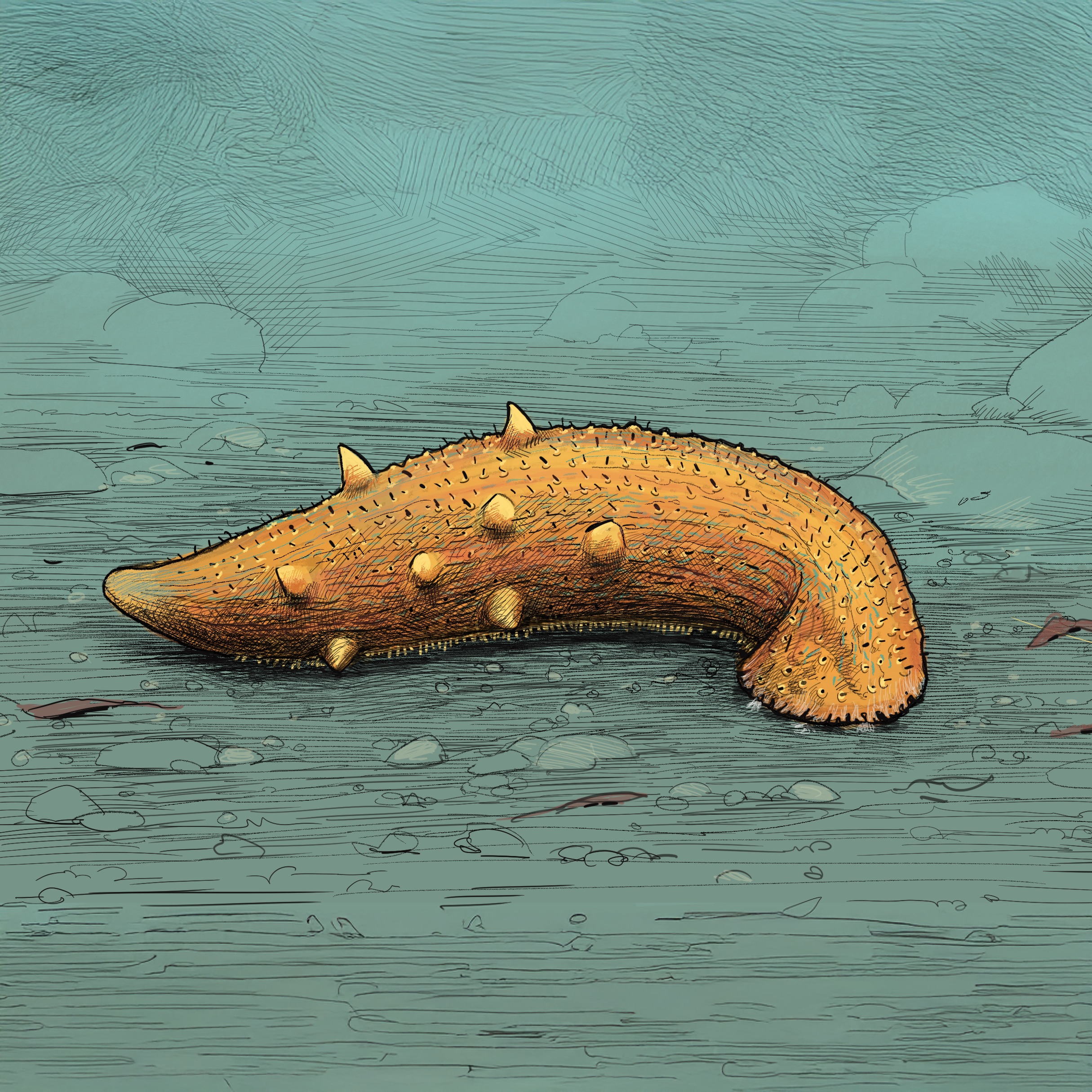 Illustration of warty sea cucumber by Tom Crestidino 