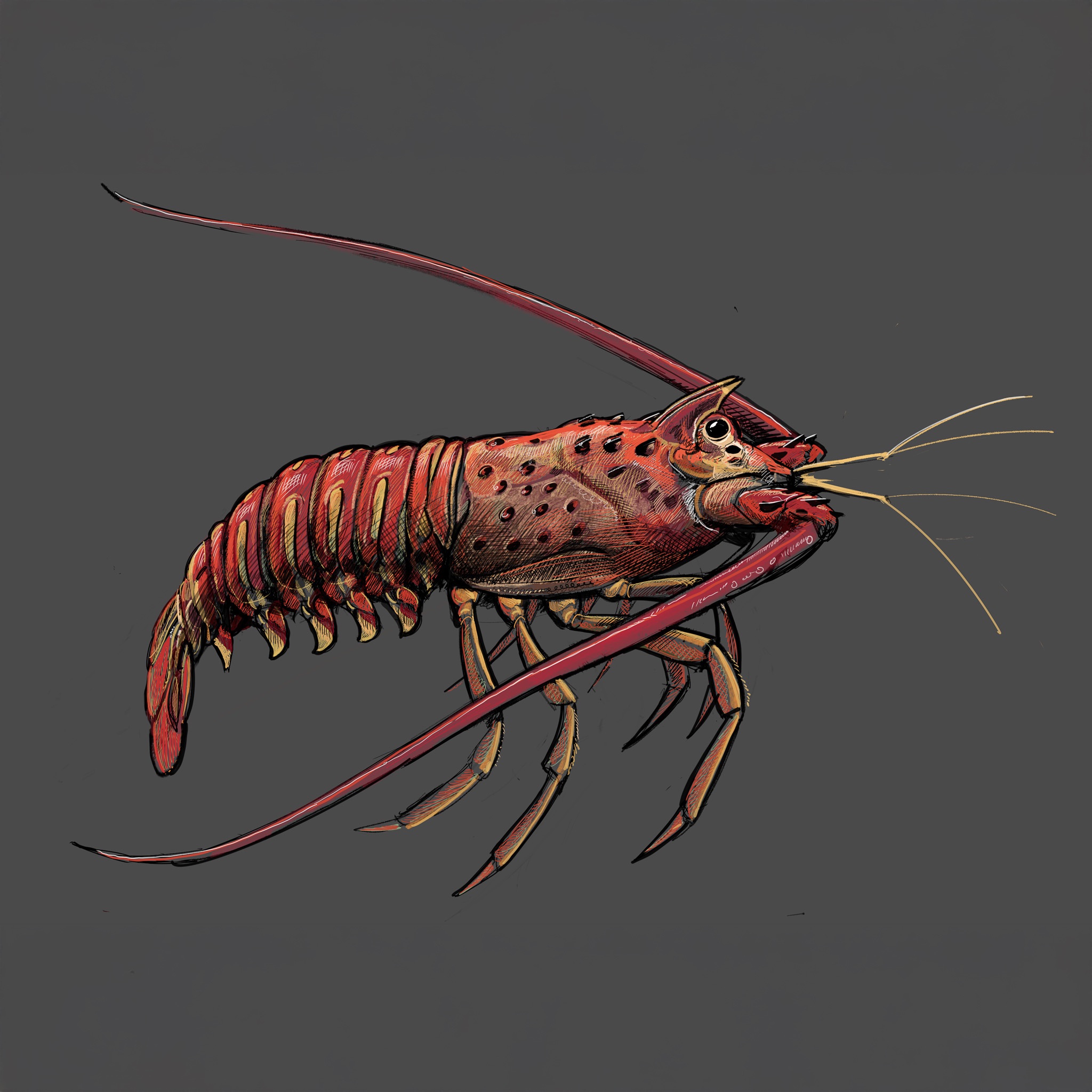 Illustration of spiny lobster by Tom Crestodina