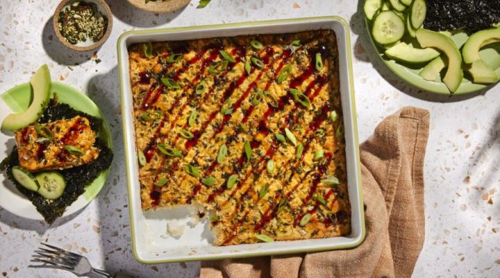Pink salmon sushi bake