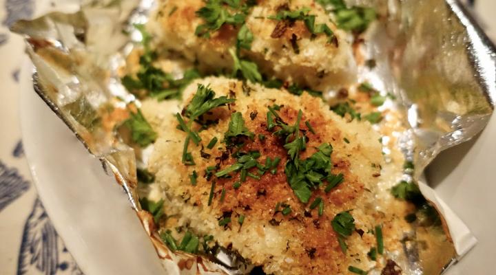 Mayonnaise halibut on foil