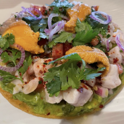 Rockfish ceviche on a tostada