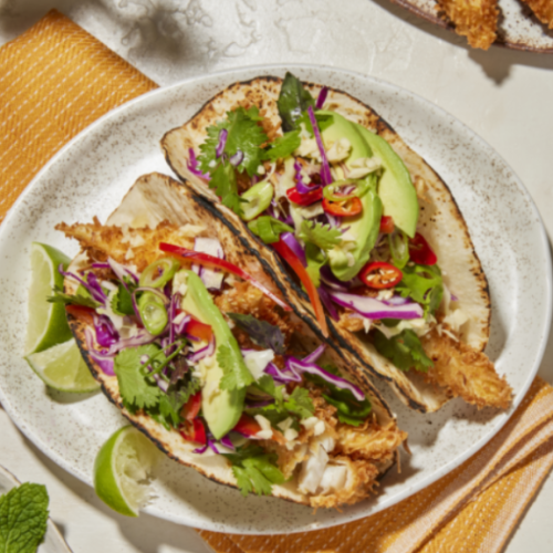 Coconut-crusted rockfish tacos